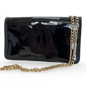 Vintage Ande Black Patent Leather Chain Shoulder Bag Clutch Gold Chain